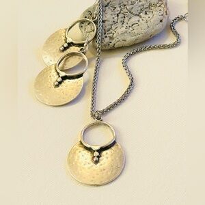 Boho antique silver plated set, bohemian jewelry set, earrings necklace set boho